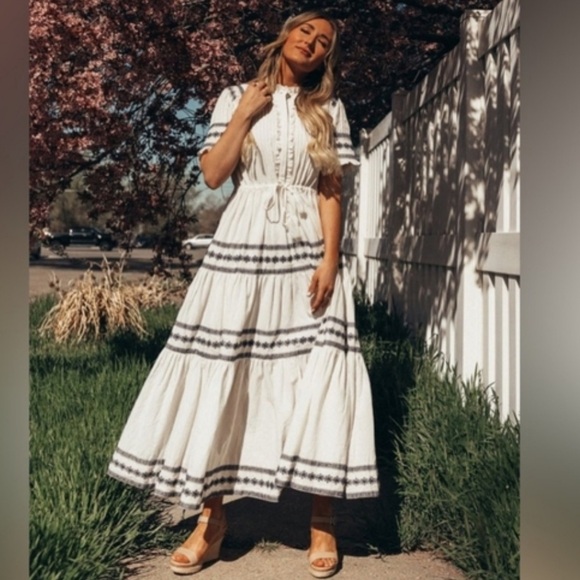 Ivy City Co Santorini White blue embroidered Tiered Sundress Casual - Picture 2 of 11